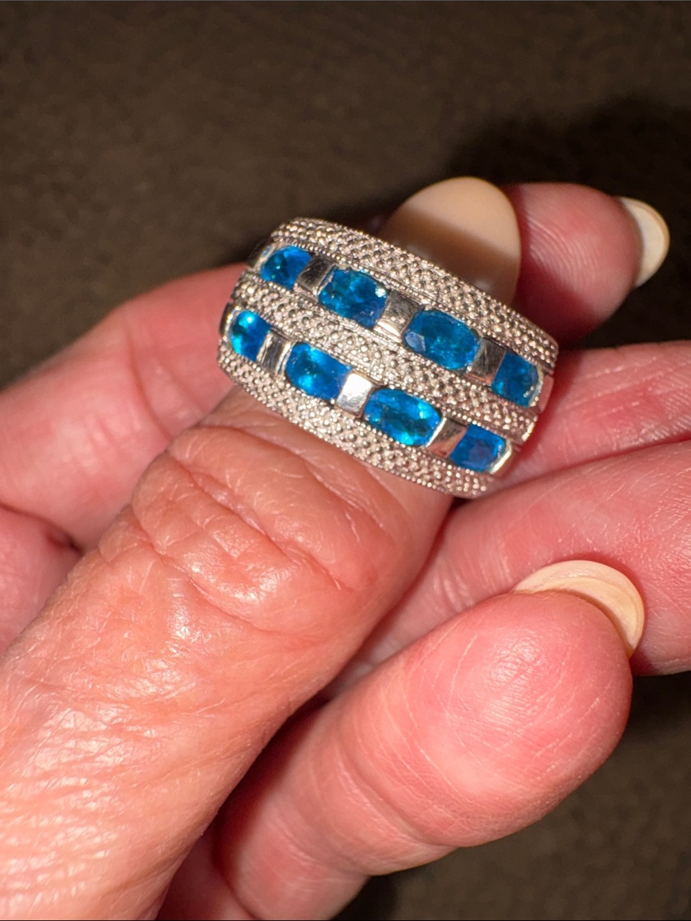 Size 7 Neon Apapite Multi-Row Statement Ring in Sterling Silver